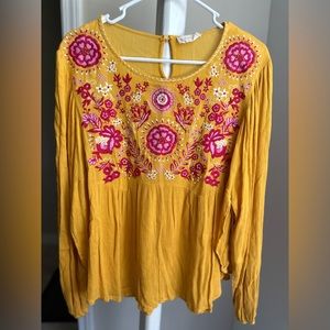 Altar’d State Mustard Yellow Embroidered Top
